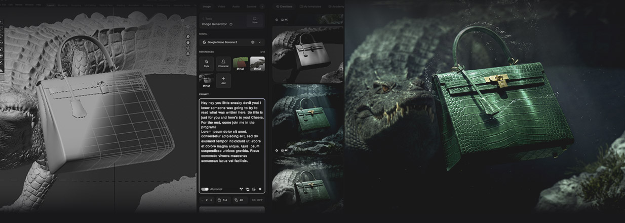Workflow: Blender structure, AI direction, post-production refinement, final commercial delivery